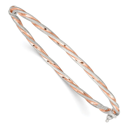Sterling Silver Rose-Tone Satin/Polish Twisted 3mm Hinged Bangle