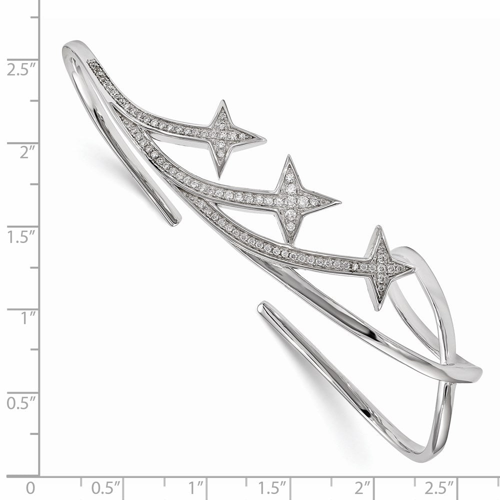 Sterling Silver Rhodium-Plated Cz Star Hand Bangle