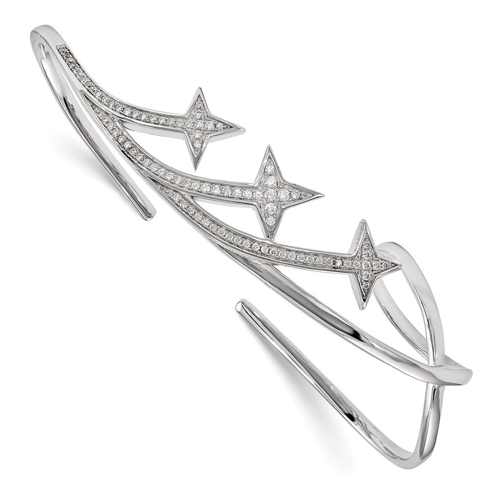 Sterling Silver Rhodium-Plated Cz Star Hand Bangle