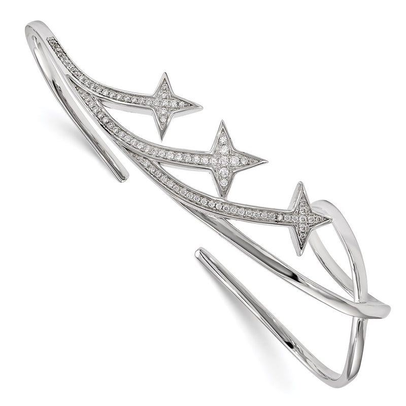 Sterling Silver Rhodium-Plated Cz Star Hand Bangle