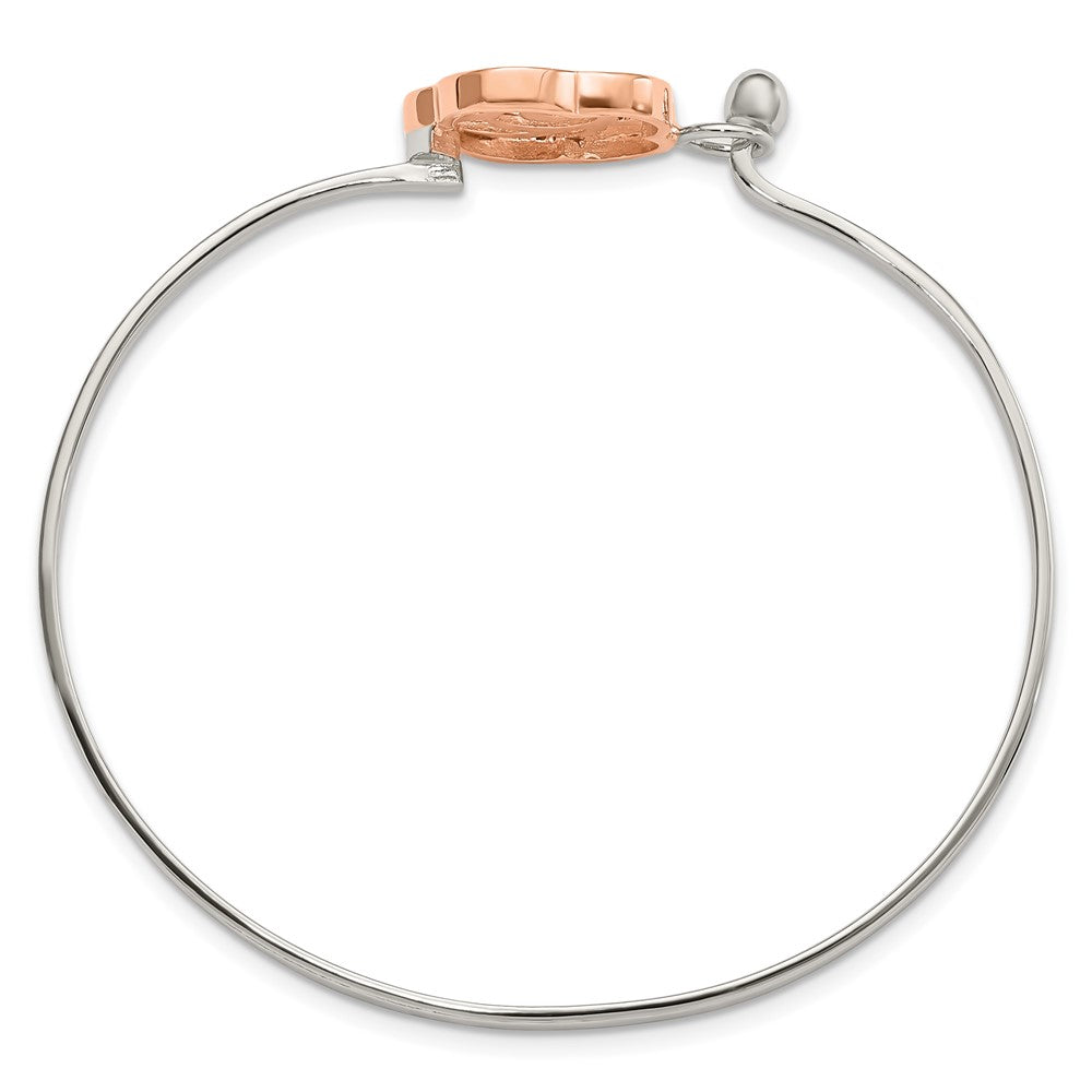 Sterling Silver Rose-Tone Polished Flower Bangle
