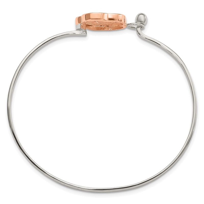 Sterling Silver Rose-Tone Polished Flower Bangle