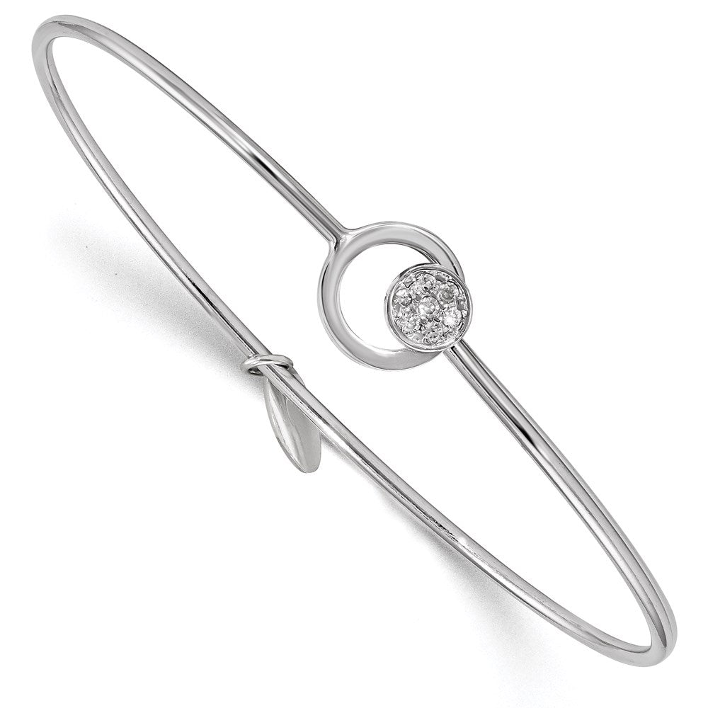 Sterling Silver Rhodium-Plated Polished With Cz Circle Flexible Bangle