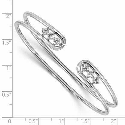 Sterling Silver Rhodium-Plated Cz Cuff Bangle