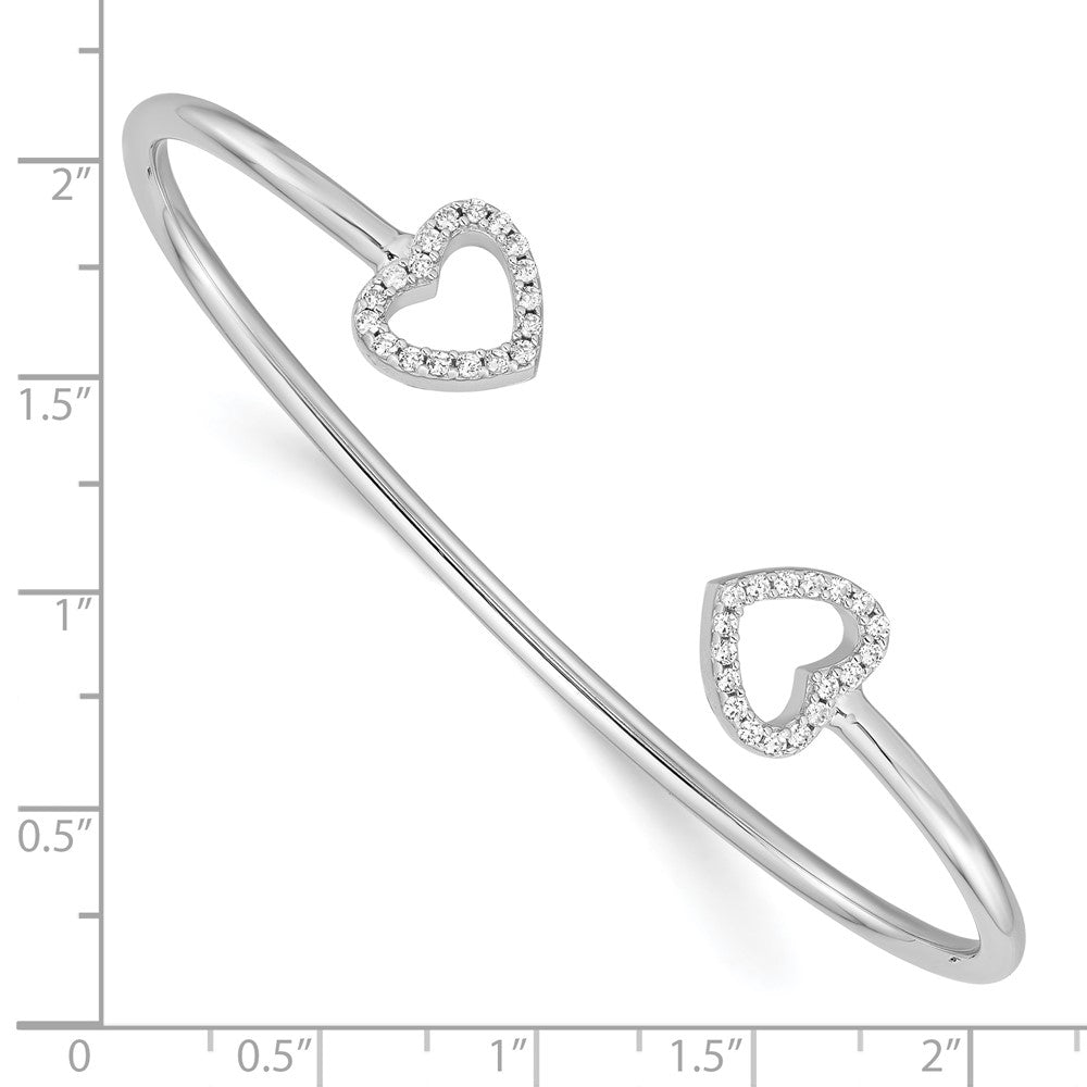Sterling Silver Rhodium-Plated Cz Heart Cuff Bangle