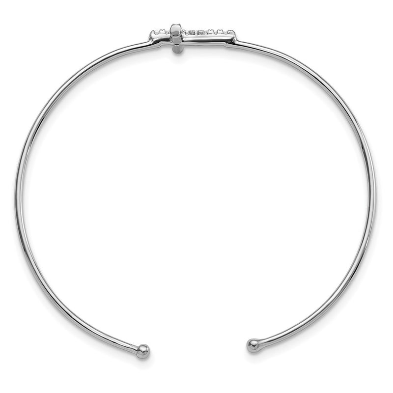 Sterling Silver Rhodium-Plated Cz Cross Cuff Bangle