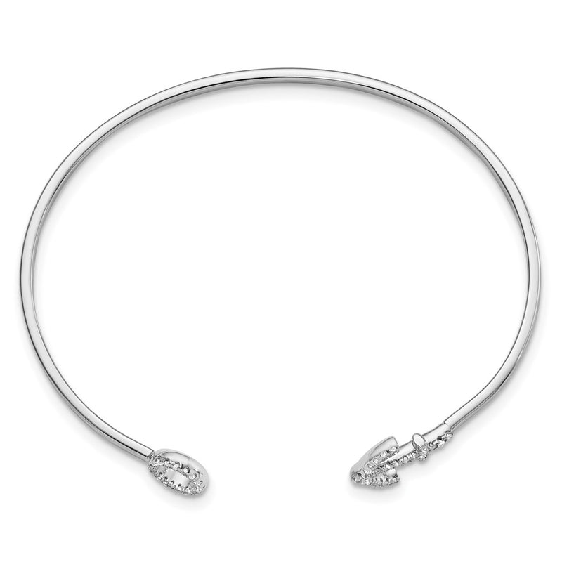 Sterling Silver Rhodium-Plated Cz Anchor Cuff Bangle