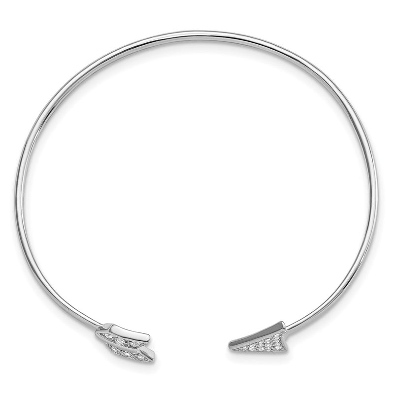 Sterling Silver Rhodium-Plated Cz Arrow Cuff Bangle