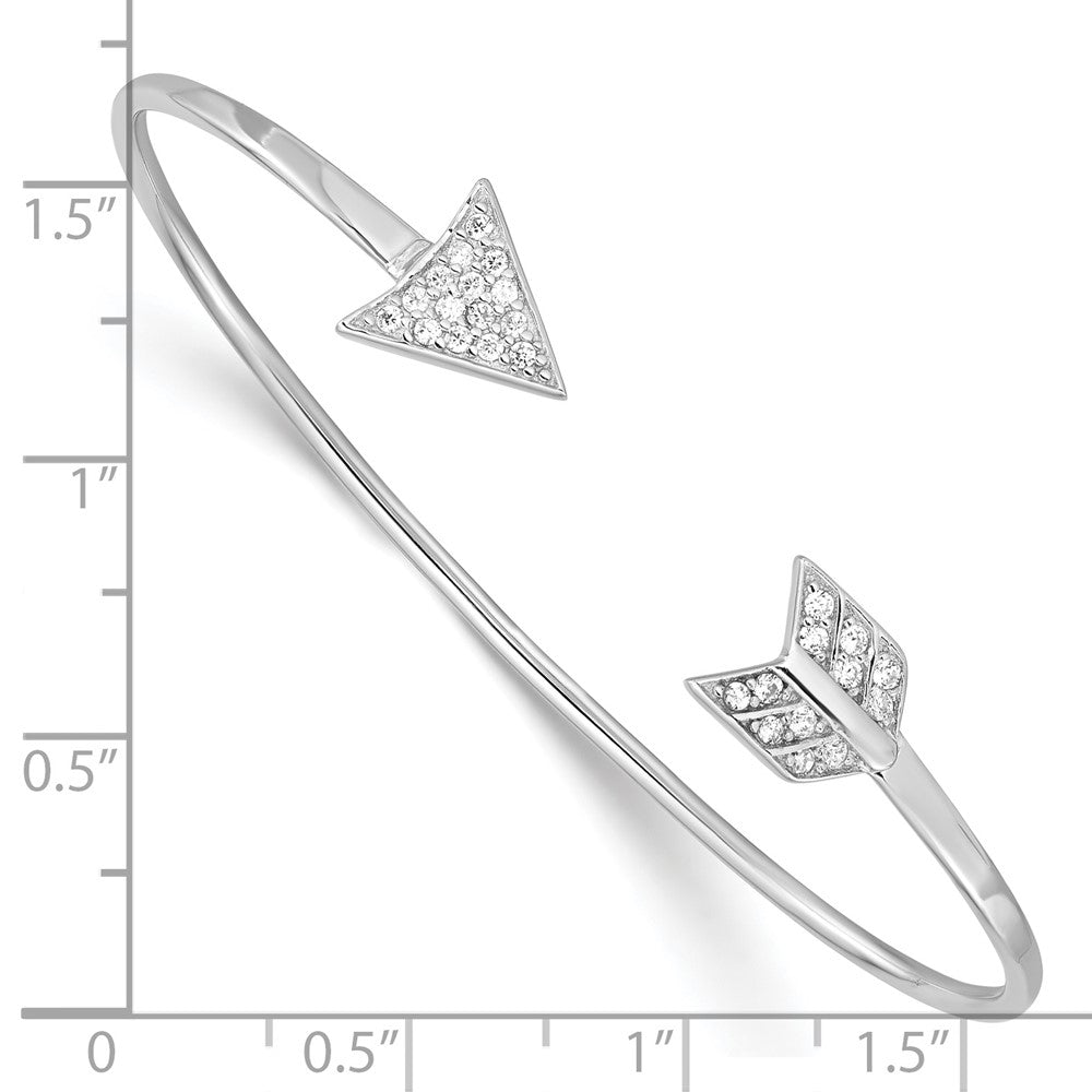Sterling Silver Rhodium-Plated Cz Arrow Cuff Bangle