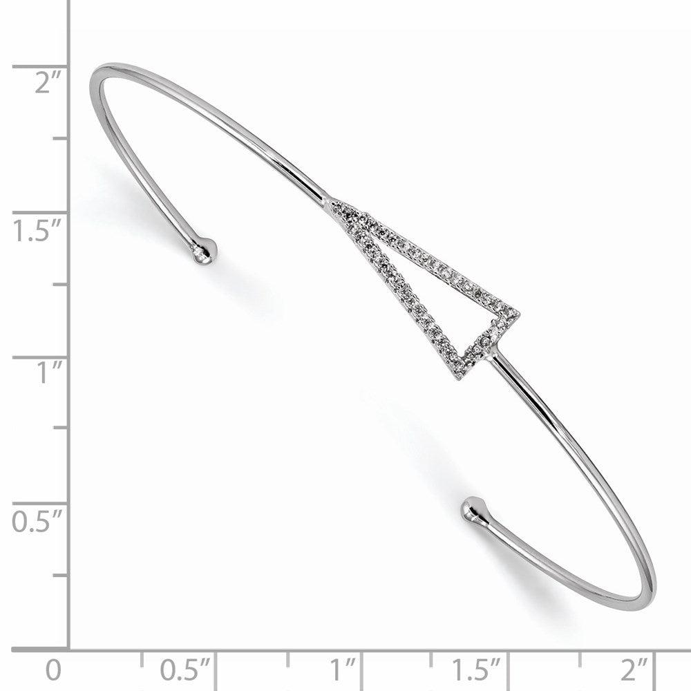 Sterling Silver Rhodium-Plated Cz Triangle Cuff Bangle