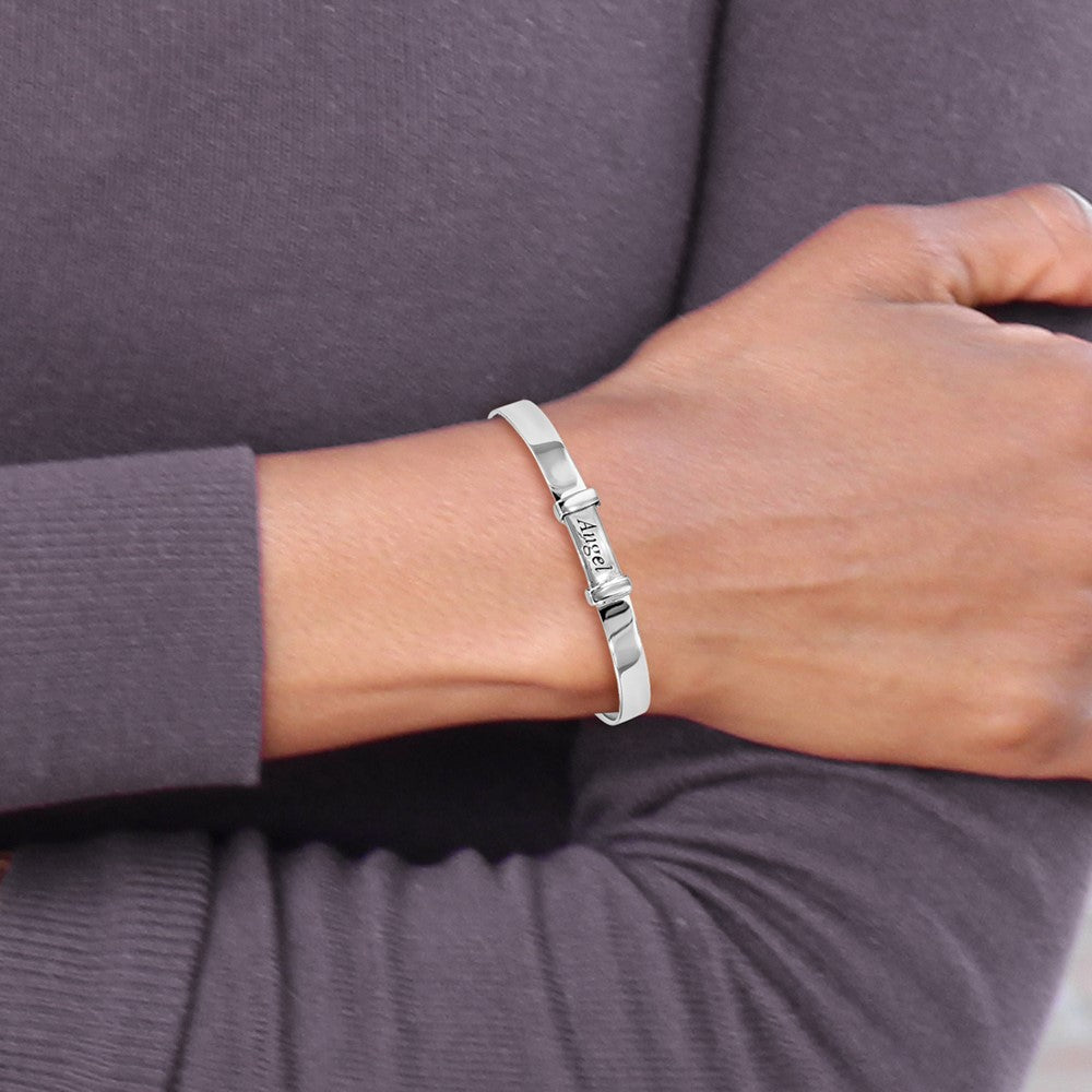 Sterling Silver Rhod-Plate Childs Enamel Angel Expandable Bangle