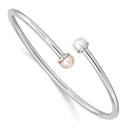 Sterling Silver Rh-Plated Pink & White Fwc Flexible Children'S Bangle
