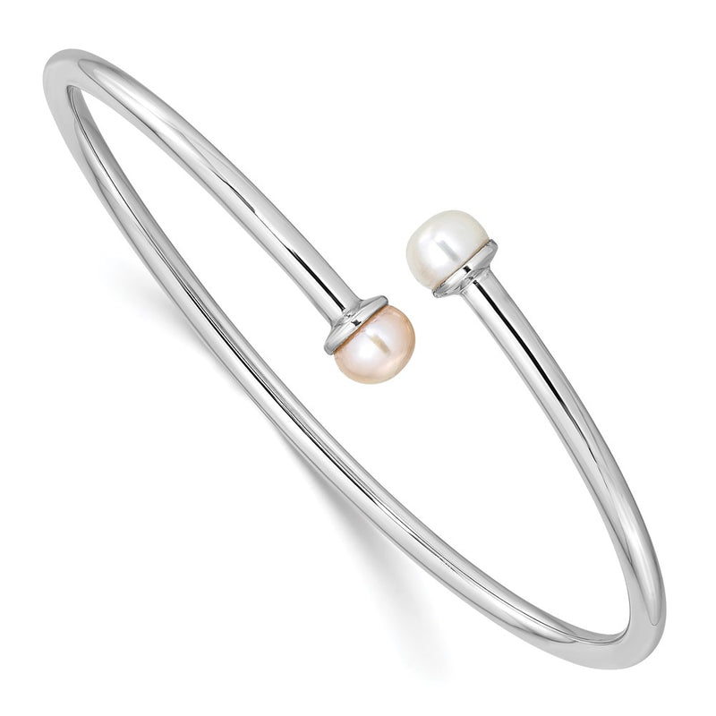 Sterling Silver Rh-Plated Pink & White Fwc Flexible Children'S Bangle