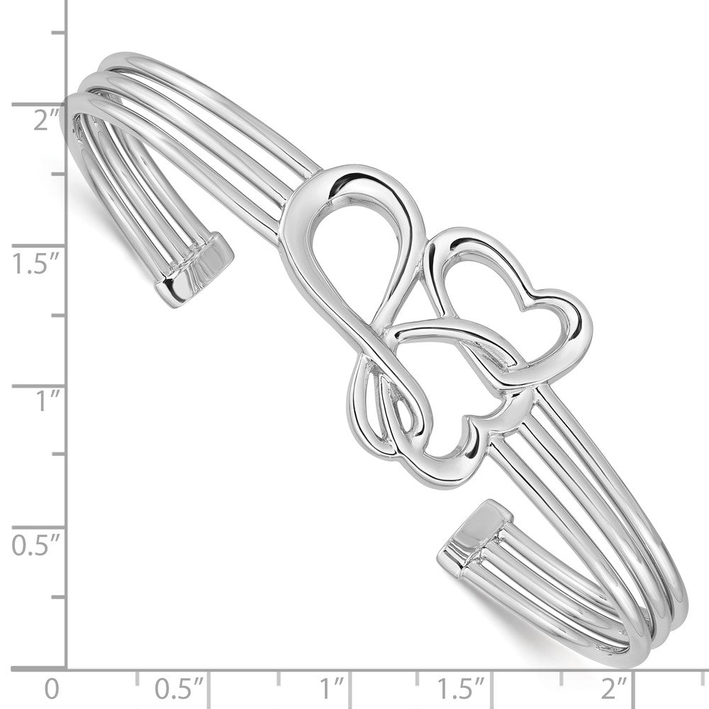 Sterling Silver Rhodium-Plated Hearts And Infinity Cuff Bangle