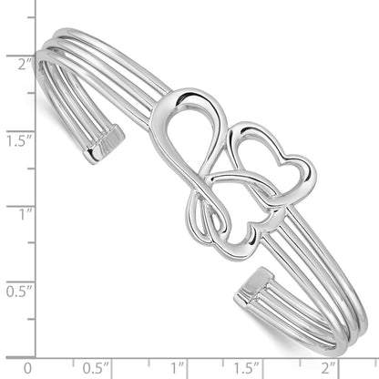 Sterling Silver Rhodium-Plated Hearts And Infinity Cuff Bangle