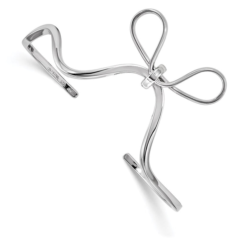Sterling Silver Rhodium-Plated Polished Ribbon Bow Cuff Bangle