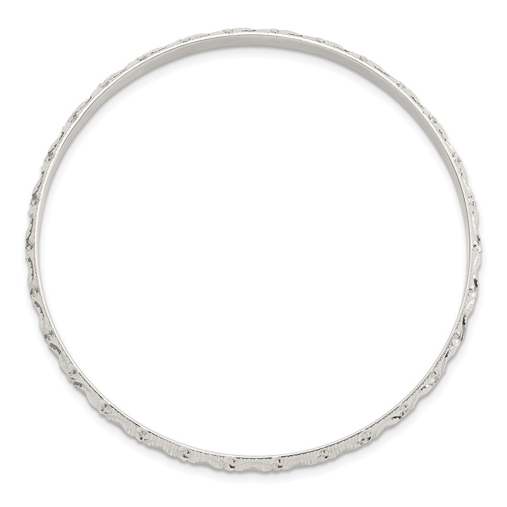 Sterling Silver Diamond Cut Patterned Slip-On Bangle