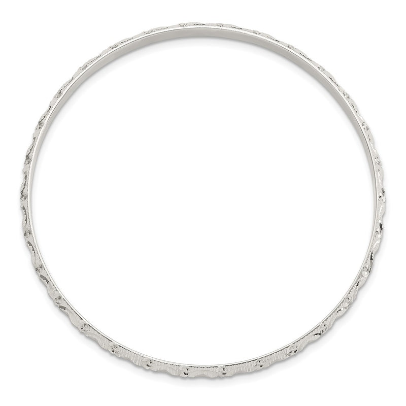 Sterling Silver Diamond Cut Patterned Slip-On Bangle