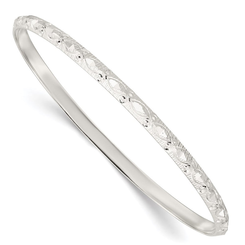 Sterling Silver Diamond Cut Patterned Slip-On Bangle