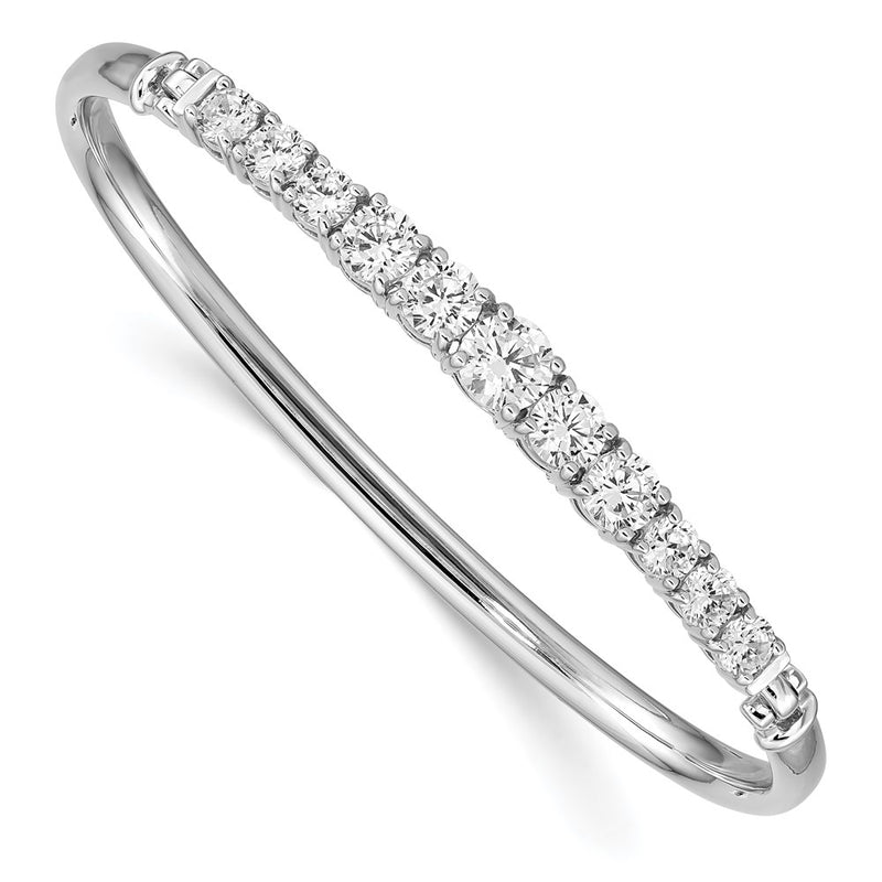 Sterling Silver Rhodium-Plated Graduated Cz Hinged Bangle
