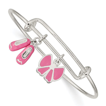 Sterling Silver Enameled Ballet Shoes & Bow Adjustable Children'S Bangle