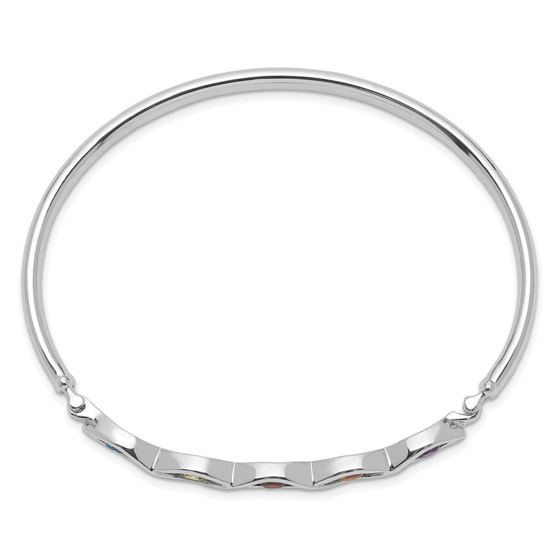 Sterling Silver Rhodium-Plated Multi-Gemstone Hinged Bangle