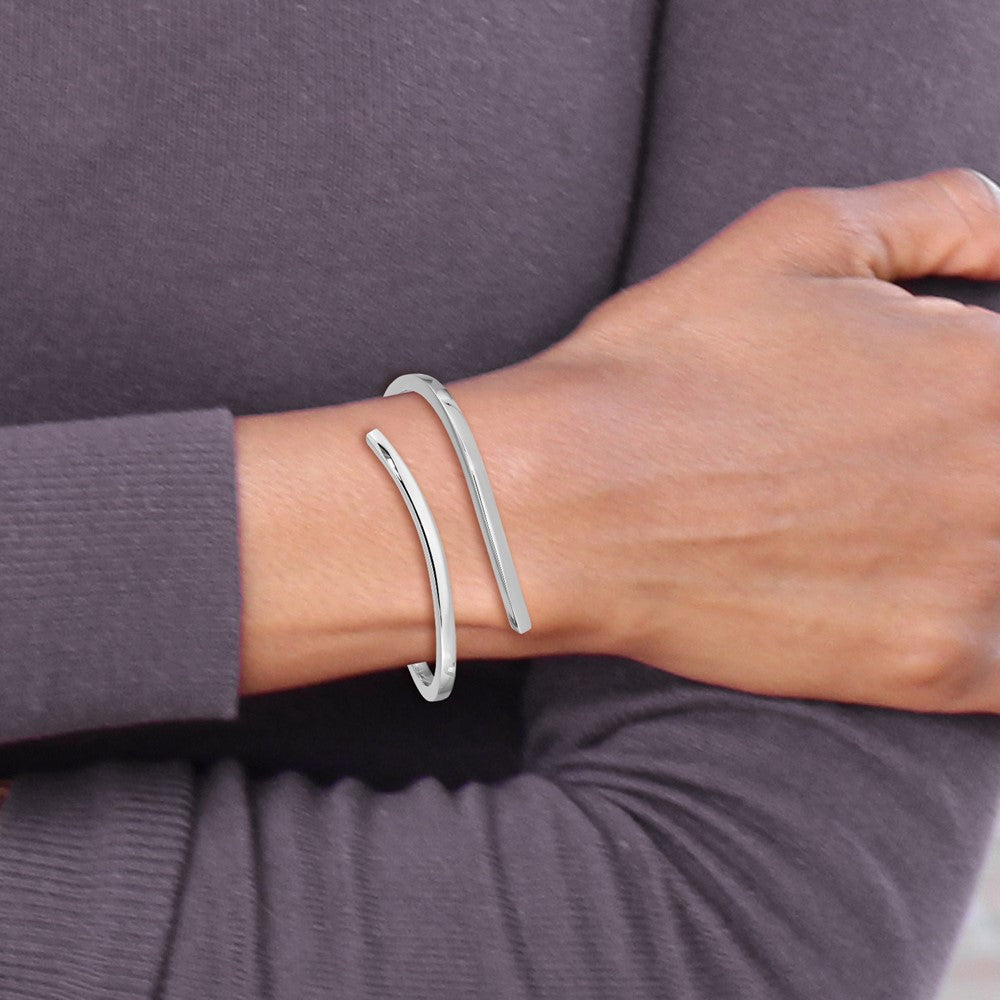 Sterling Silver Rhodium-Plated Polished Bypass Hinged Bangle