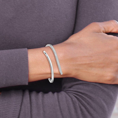 Sterling Silver Rhodium-Plated Polished Bypass Hinged Bangle