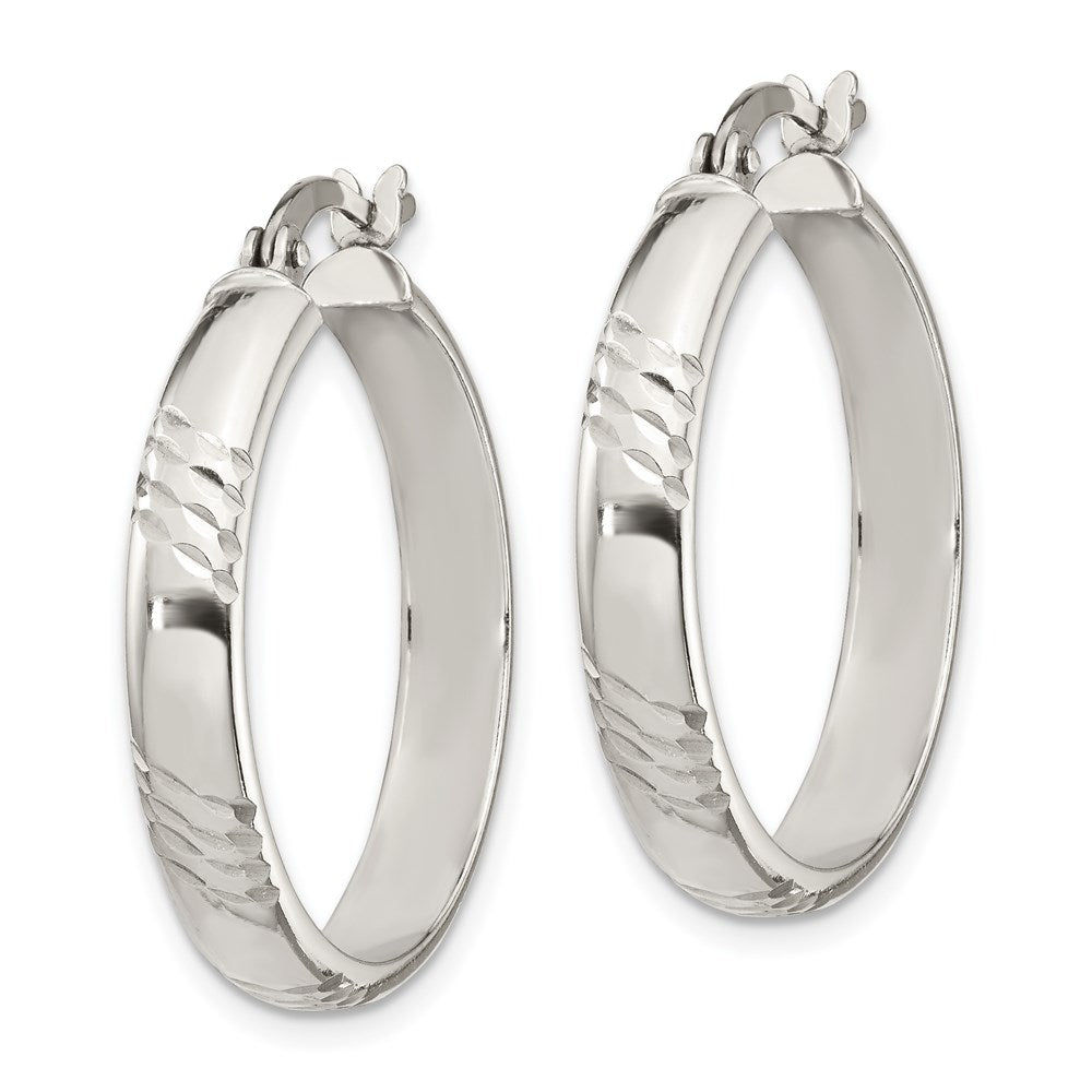 Sterling Silver D/C 6mm Bangle And 4mm Hoop Earring Set