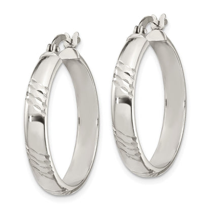 Sterling Silver D/C 6mm Bangle And 4mm Hoop Earring Set
