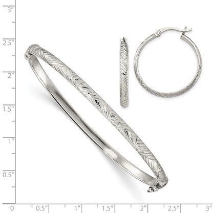 Sterling Silver D/C 4mm Bangle And 3mm Hoop Earring Set