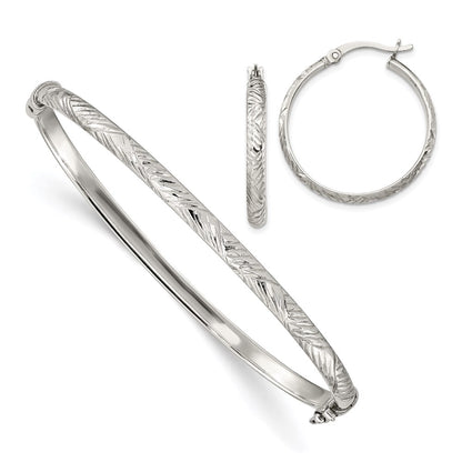 Sterling Silver D/C 4mm Bangle And 3mm Hoop Earring Set