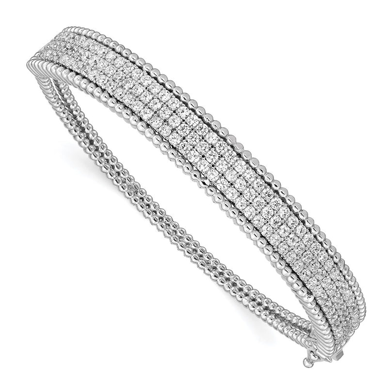 Sterling Silver Shimmer Rhodium-Plated 137 Stone Cz Hinged Bangle Bracelet