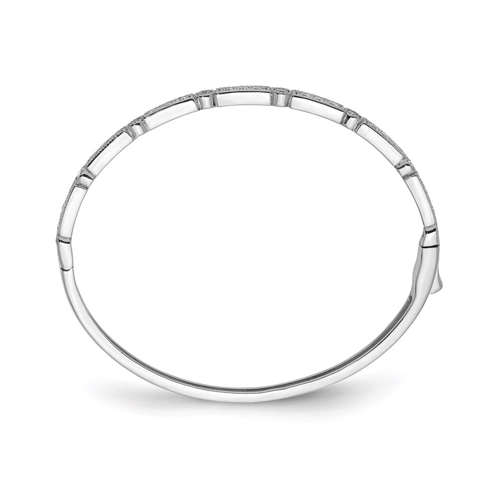 Sterling Silver Shimmer Rhodium-Plated 25 Stone Cz Hinged Bangle Bracelet