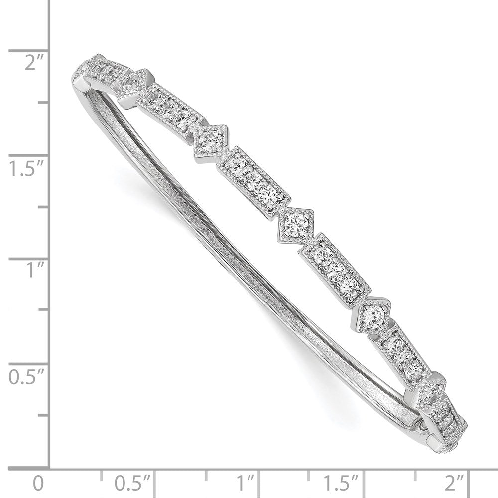 Sterling Silver Shimmer Rhodium-Plated 25 Stone Cz Hinged Bangle Bracelet
