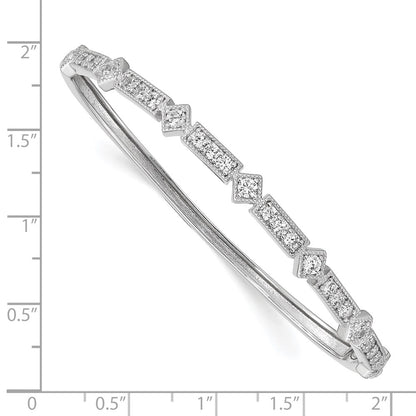 Sterling Silver Shimmer Rhodium-Plated 25 Stone Cz Hinged Bangle Bracelet