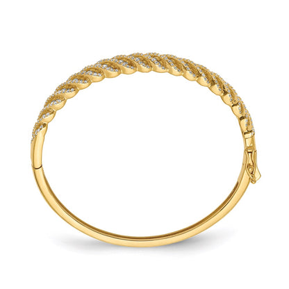Sterling Silver Shimmer Gold-Tone Flash Gold-Plated 349 Stone Cz Hinged Bangle Bracelet