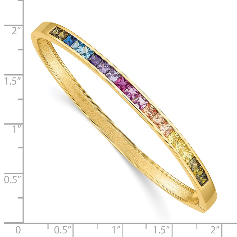 Sterling Silver Prizma Gold-Tone 14K Flash Gold-Plated Channel-Set Colorful Cz Hinged Bangle