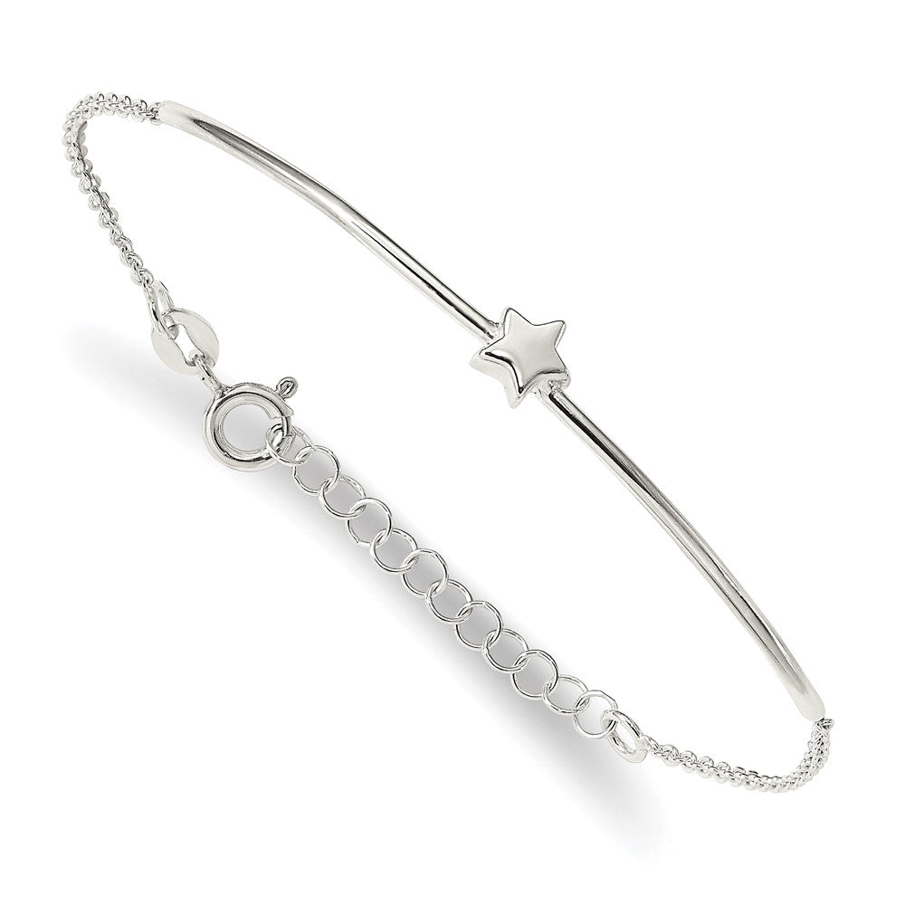 6 Inch Sterling Silver Stars Bangle And Bracelet W/ 1 Ext. Two Piece Set