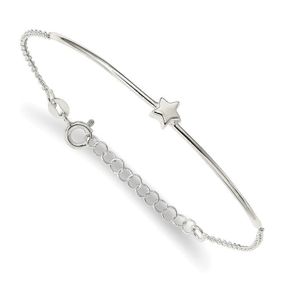 6 Inch Sterling Silver Stars Bangle And Bracelet W/ 1 Ext. Two Piece Set