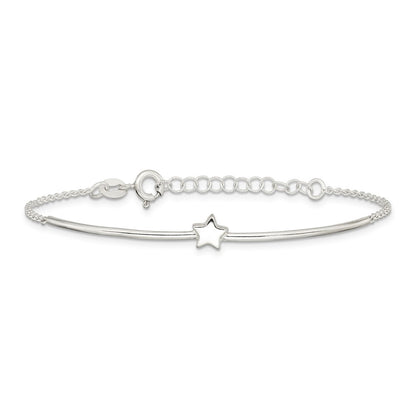 6 Inch Sterling Silver Stars Bangle And Bracelet W/ 1 Ext. Two Piece Set