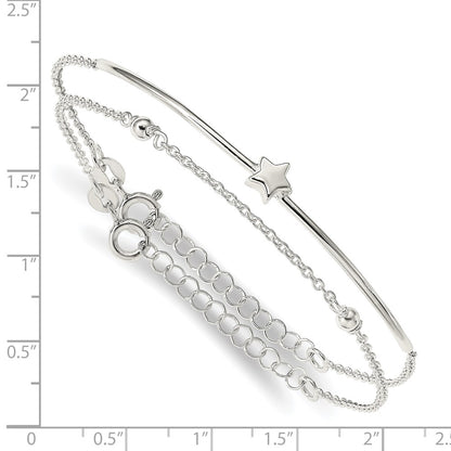 6 Inch Sterling Silver Stars Bangle And Bracelet W/ 1 Ext. Two Piece Set