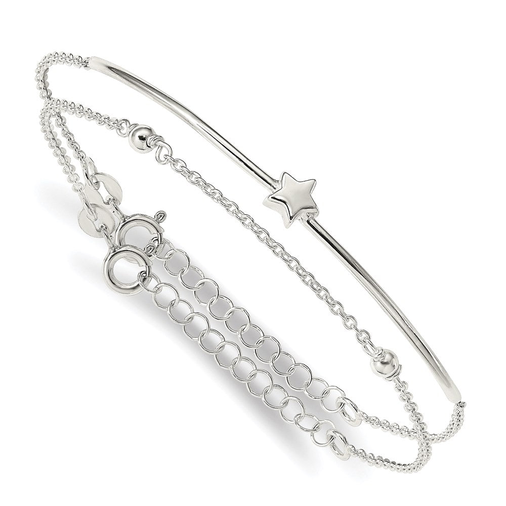 6 Inch Sterling Silver Stars Bangle And Bracelet W/ 1 Ext. Two Piece Set