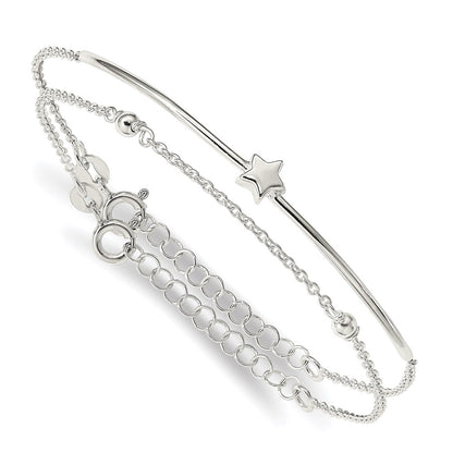 6 Inch Sterling Silver Stars Bangle And Bracelet W/ 1 Ext. Two Piece Set