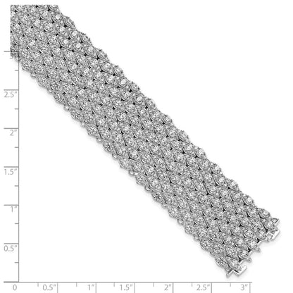 Sterling Silver Shimmer Rhodium-Plated 6.75 Inch 759 Stone Cz Mesh Bracelet