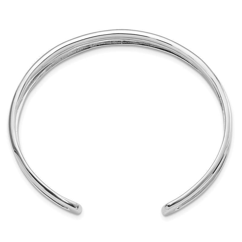 Sterling Silver Rh-Plated Polished Three Line Cuff Bangle
