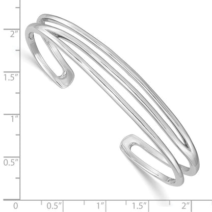 Sterling Silver Rh-Plated Polished Three Line Cuff Bangle