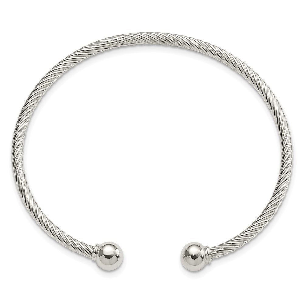 Sterling Silver Polished Twisted W/1 Thread Ball Cuff Bangle