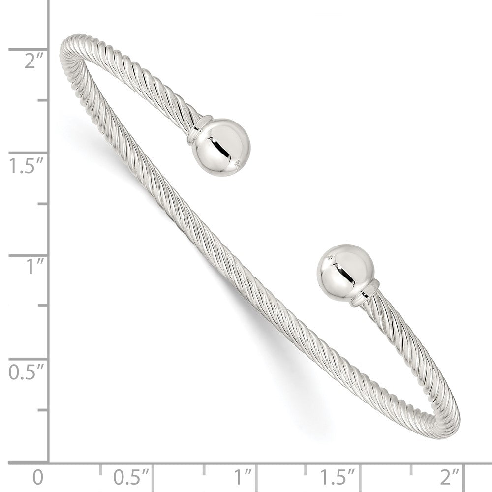 Sterling Silver Polished Twisted W/1 Thread Ball Cuff Bangle