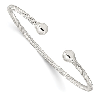 Sterling Silver Polished Twisted W/1 Thread Ball Cuff Bangle